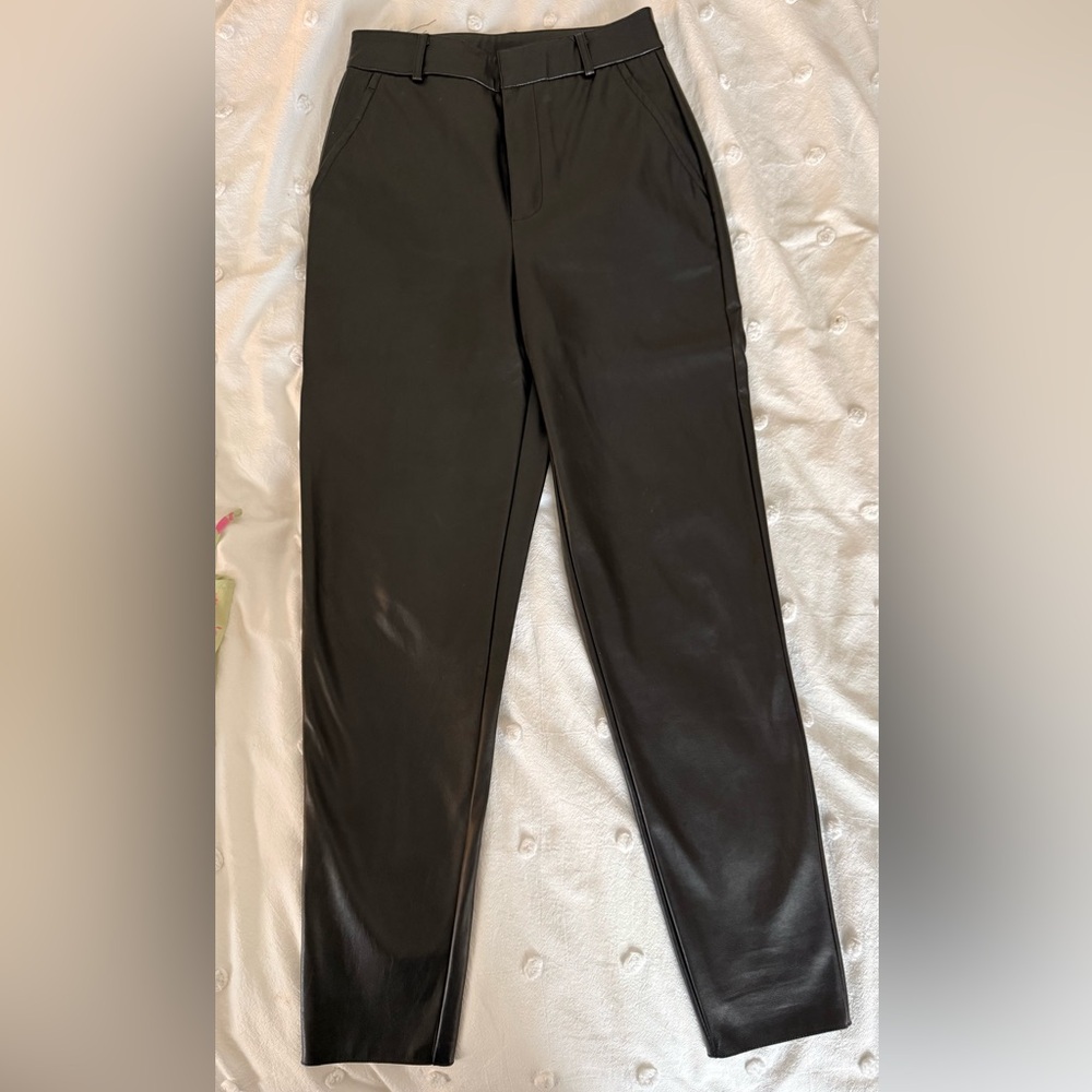 Black Faux Leather Pants, Size M